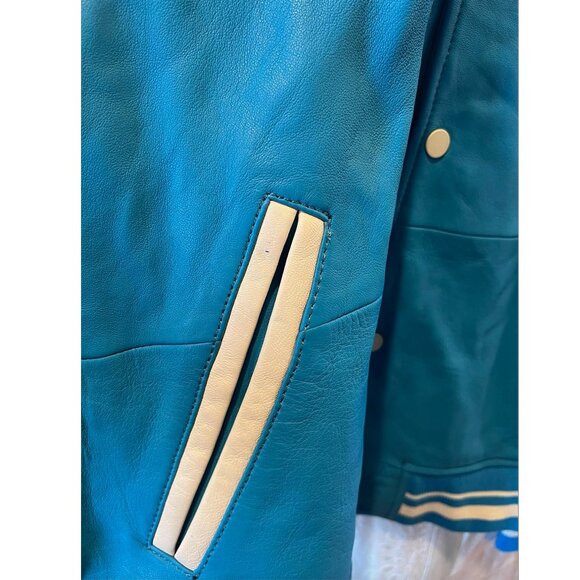 Zara X Rhuigi Leather Varsity Bomber Jacket Blue White NWT - Picture 12 of 13